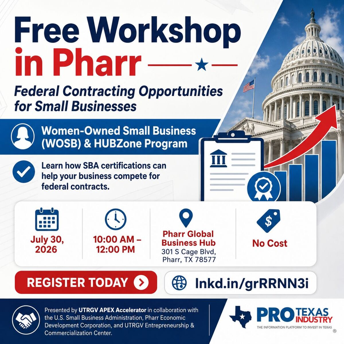 Pharr to Host Free Workshop on Federal Contracting Opportunities for Small Businesses